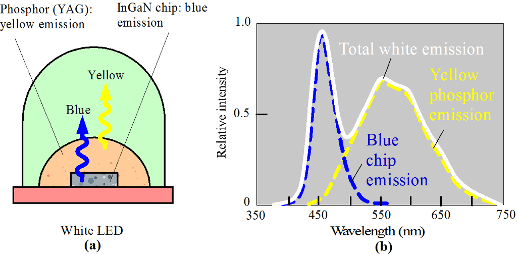 带黄色荧光粉的蓝色LED