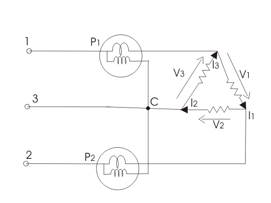 两个瓦特计方法Delta连接负载