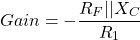 \[增益= - \frac{R_F || X_C}{R_1} \]