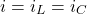 \begin{align*} i = i_L = i_C \end{align*}