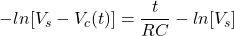 \ begin {align *} -ln [v_s  -  v_c（t）] = \ frac {t} {rc}  -  ln [v_s] \ neg {alight *}