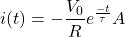 \{方程*}我开始(t) = - e \压裂{V_0} {R} ^{\压裂{- t}{\τ}}\结束{方程*}