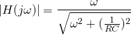 开始\{对齐*}| H (j \ω)| = \压裂{\ω}{\√6{\ω^ 2 +(\压裂{1}{RC}) ^ 2}}{对齐*}\结束