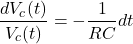 \ begin {aligne *} \ frac {dv_c（t）} {v_c（t）} =  -  \ frac {1} {r c} dt \ neg {alight *}