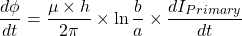 \ [\ frac {d \ phi} {dt} = \ frac {\ mu \ time h} {2 \ pi} \ times \ ln \ frac {b} {a} \ times \ frac {di_ {mimary}} {dt} \]