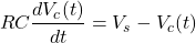 \{对齐*}开始RC \压裂{dV_c (t)} {dt} = V_s - V_c结束(t) \{对齐*}