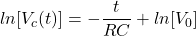 \ begin {align *} ln [v_c（t）] =  -  \ frac {t} {rc} + ln [v_0] \结束{align *}
