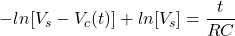 \ begin {align *} -ln [v_s  -  v_c（t）] + ln [v_s] = \ frac {t} {rc} \ neg {align *}