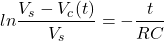 \{对齐*}开始ln \压裂{V_s - V_c (t)} {V_s} = -结束\压裂{t} {RC} \{对齐*}