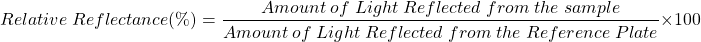 \[比较\;反射率(\%)= \frac{数量\;\;光\;反映\;从\;\;样本}{\量;\;光\; Reflected \; from \; the \; Reference \; Plate} \times 100 \]