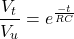 \[\frac{V_t}{V_u} = e^{\frac{-t}{RC} \]