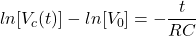\ begin {align *} ln [v_c（t）]  -  ln [v_0] =  -  \ frac {t} {rc} \ end {align *}